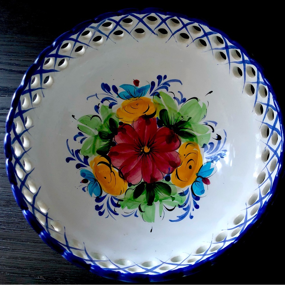 Hand Painted Bowl Portugal Porta Vestal Flowers Fruit Bread
